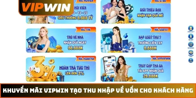 Khuyến mãi VIPWIN 1 Khuyến mãi VIPWIN tạo thu nhập về vốn cho khách hàng